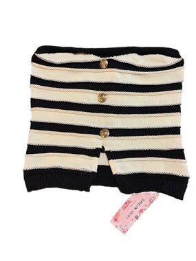 SHEIN Striped Knit Tube Top with Gold Buttons - Black & Cream